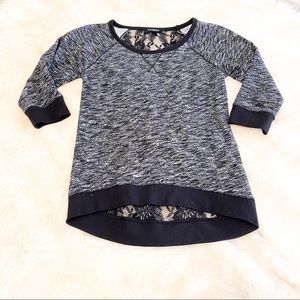 4/$25 Express | black/white half sleeve top with lace back design size XS